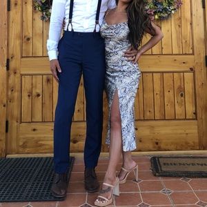 Snake print cowl neck satin dress